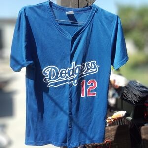 Los Angeles Dodgers Kids' Blue Button-Front Baseball Jersey - #12